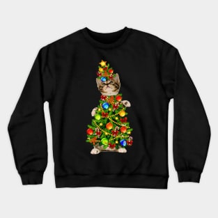 Cat Christmas Tree Light Funny Gift Crewneck Sweatshirt